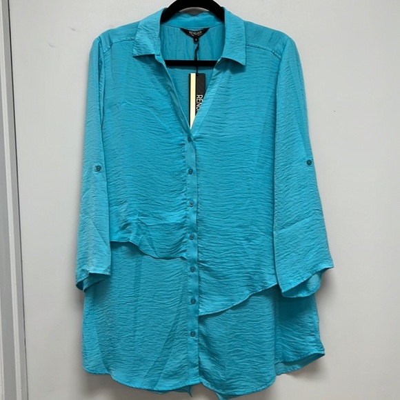 NWT Renuar Button Down Convertible Sleeve Collared Blouse - Picture 1 of 8